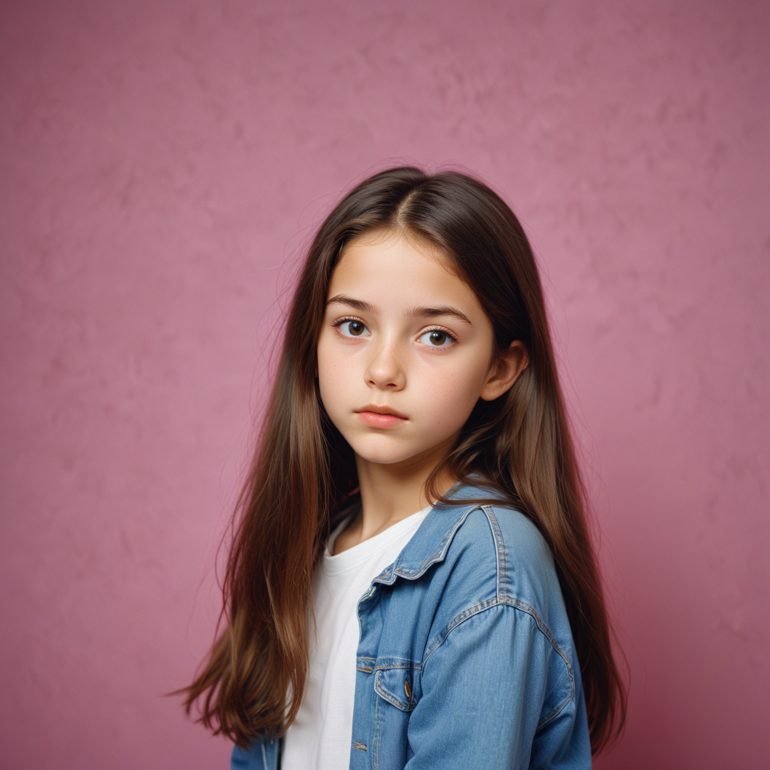 Girl in denim jacket on pink background Girl in denim jacket on pink background