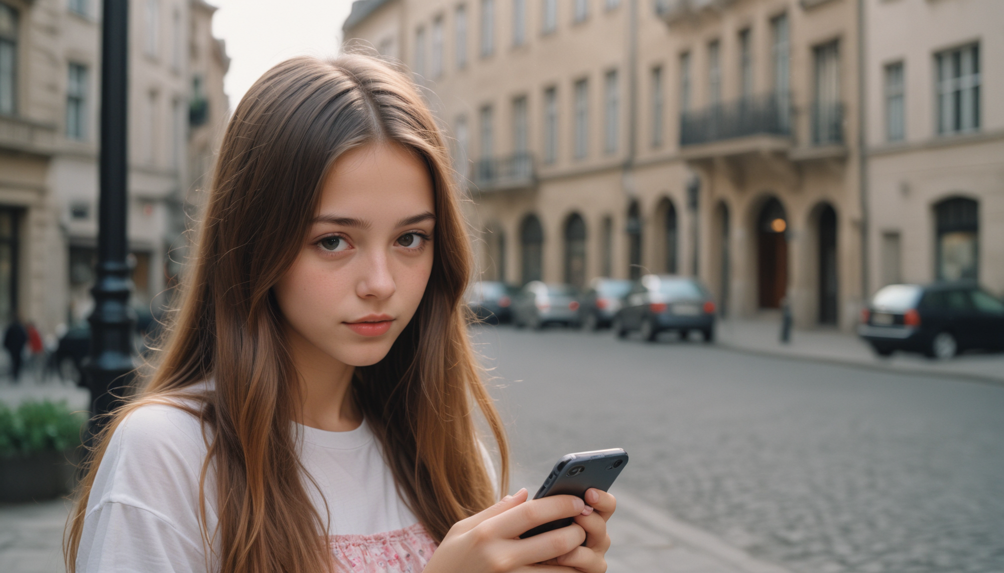 A woman uses her phone while walking down the street A woman uses her phone while walking down the street