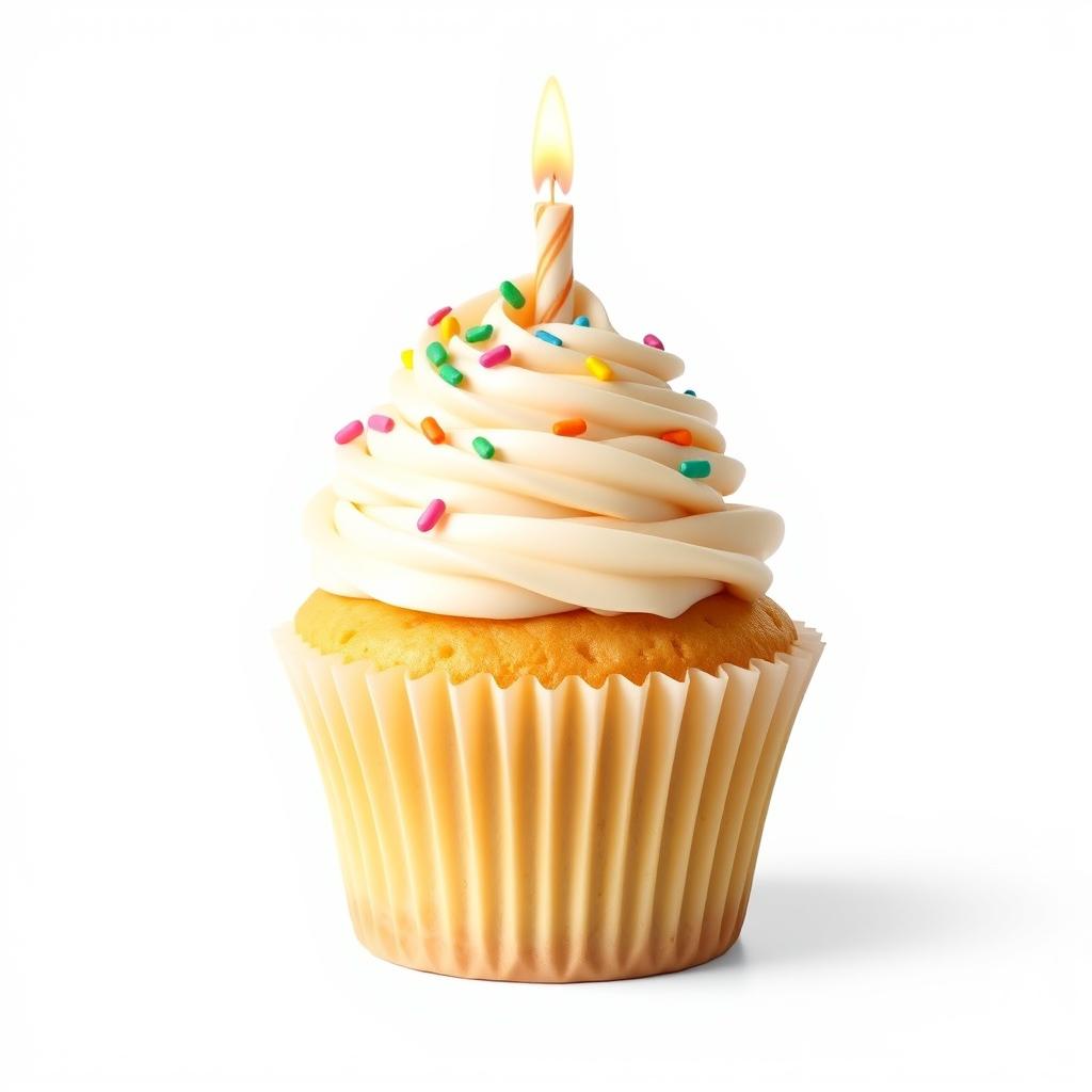 A single cupcake with a lit candle A single cupcake with a lit candle