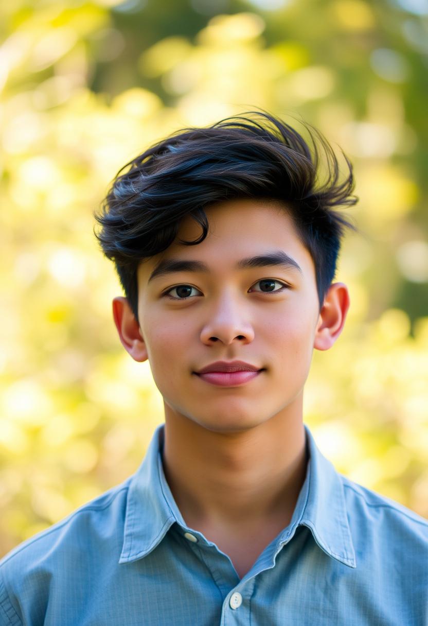 A young man smiles in a park A young man smiles in a park