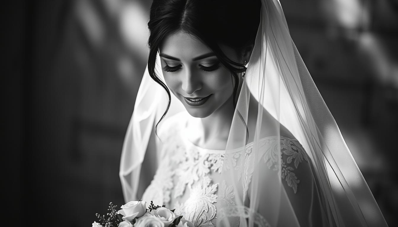 A bride smiles softly as she holds her bouquet A bride smiles softly as she holds her bouquet
