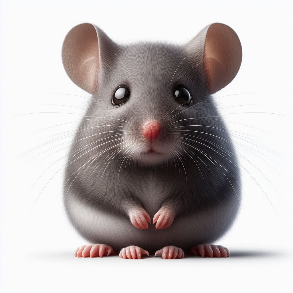 A cute gray mouse sits on a white background A cute gray mouse sits on a white background