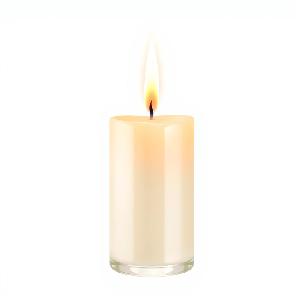 A single candle burns brightly against a white background A single candle burns brightly against a white background