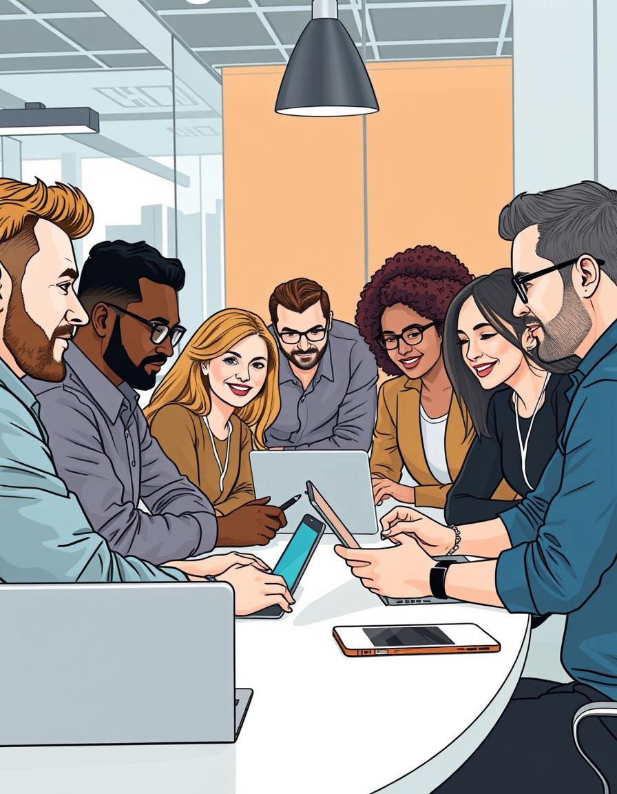 A group of colleagues collaborate on a project A group of colleagues collaborate on a project