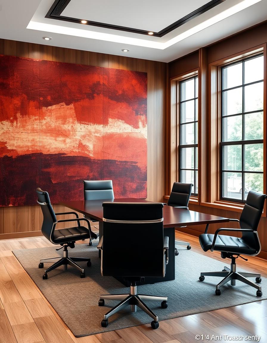 A modern office with a large abstract painting A modern office with a large abstract painting