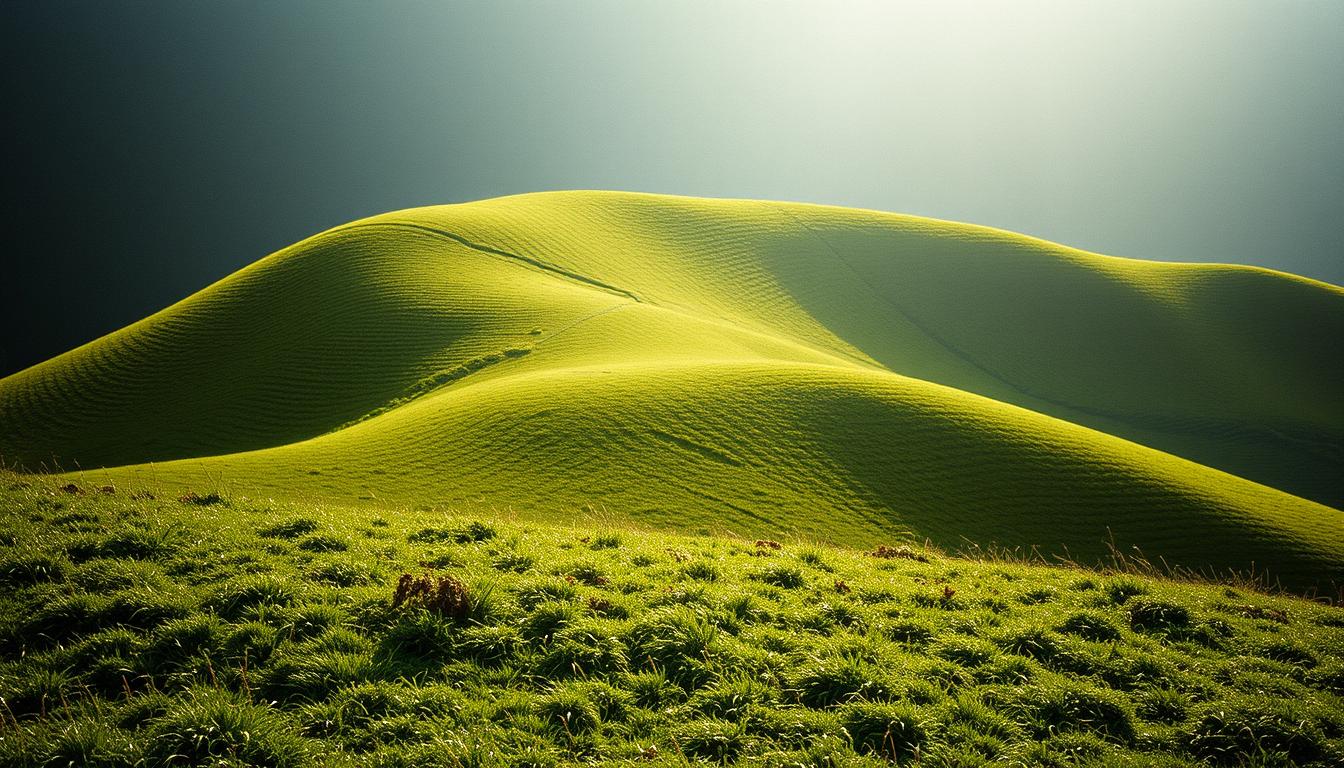 A rolling green hill in the afternoon sun A rolling green hill in the afternoon sun