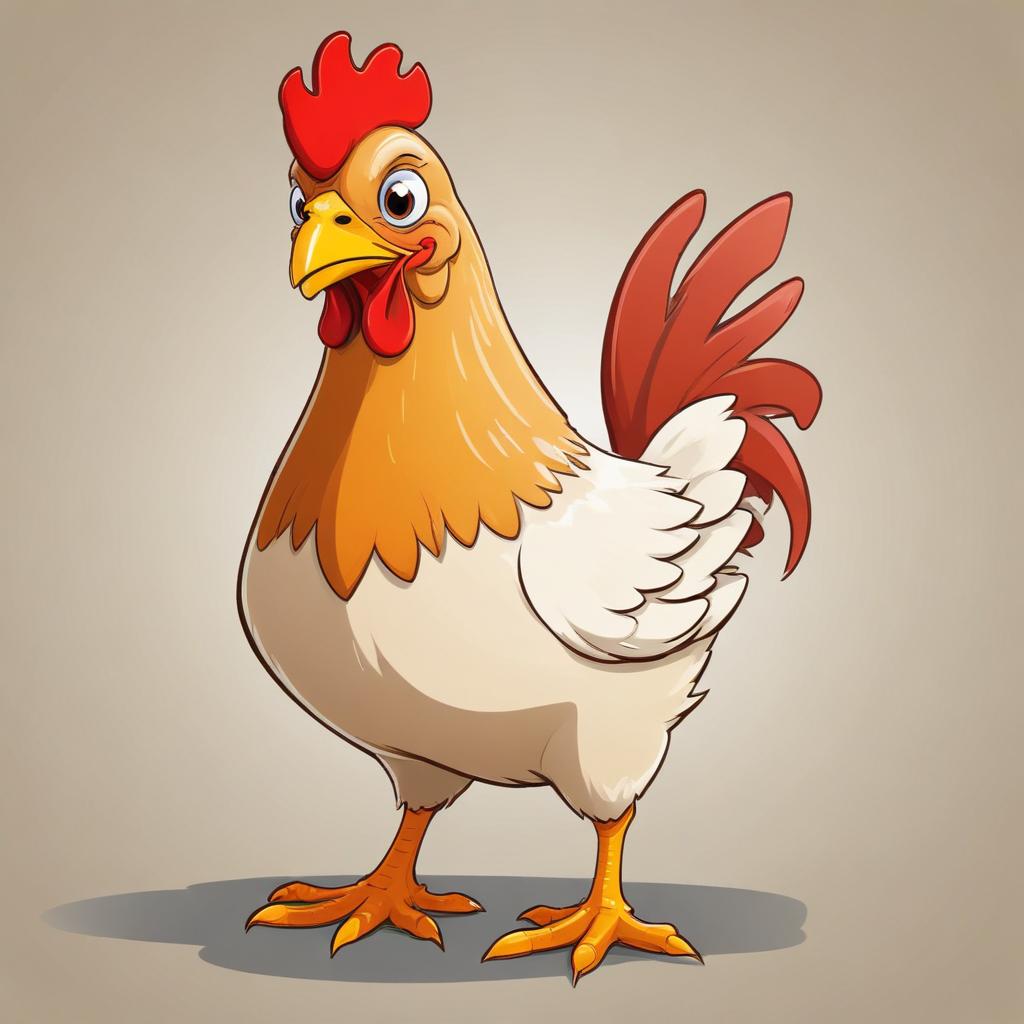 A cartoon chicken stands on a brown background A cartoon chicken stands on a brown background