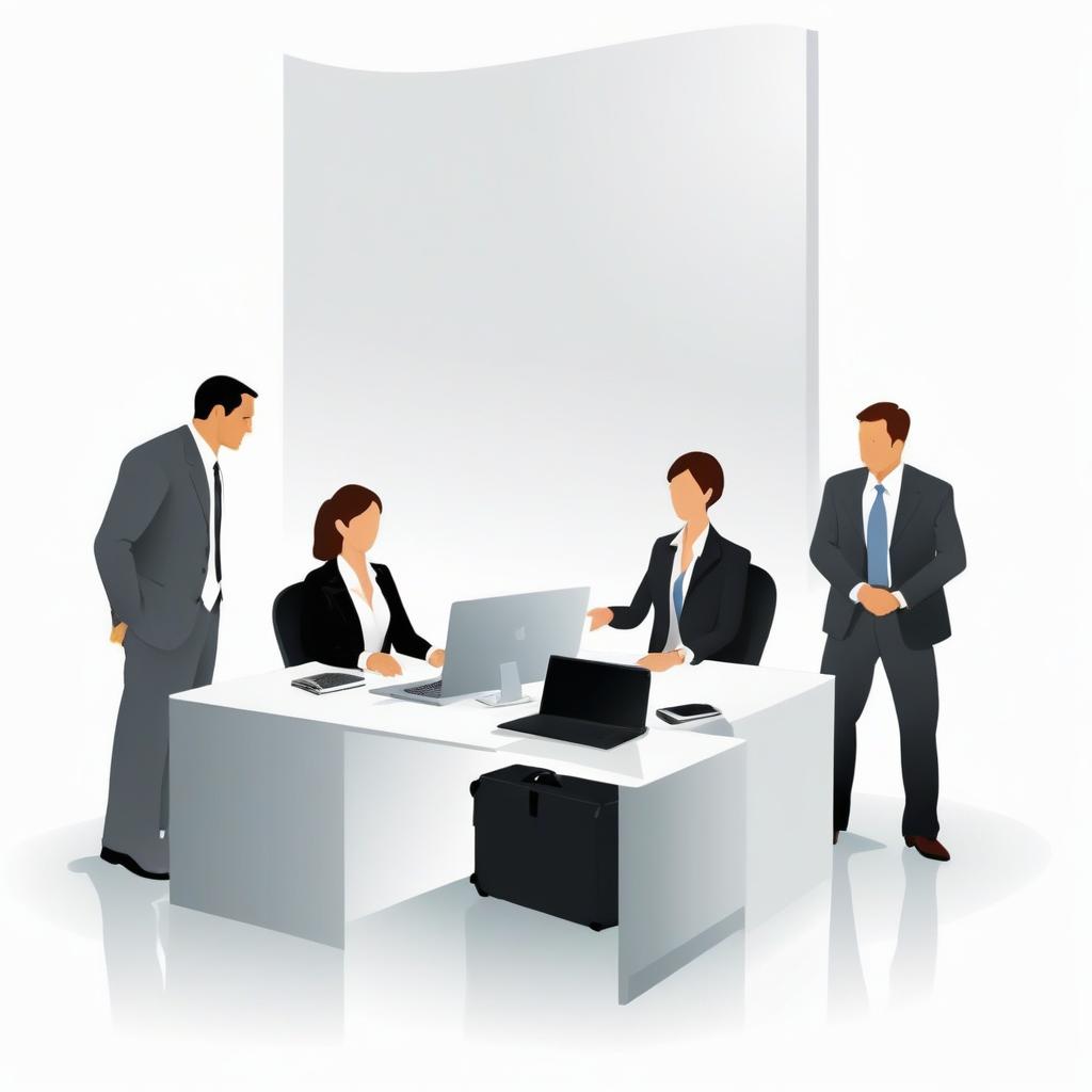 Four businesspeople meet at a desk Four businesspeople meet at a desk