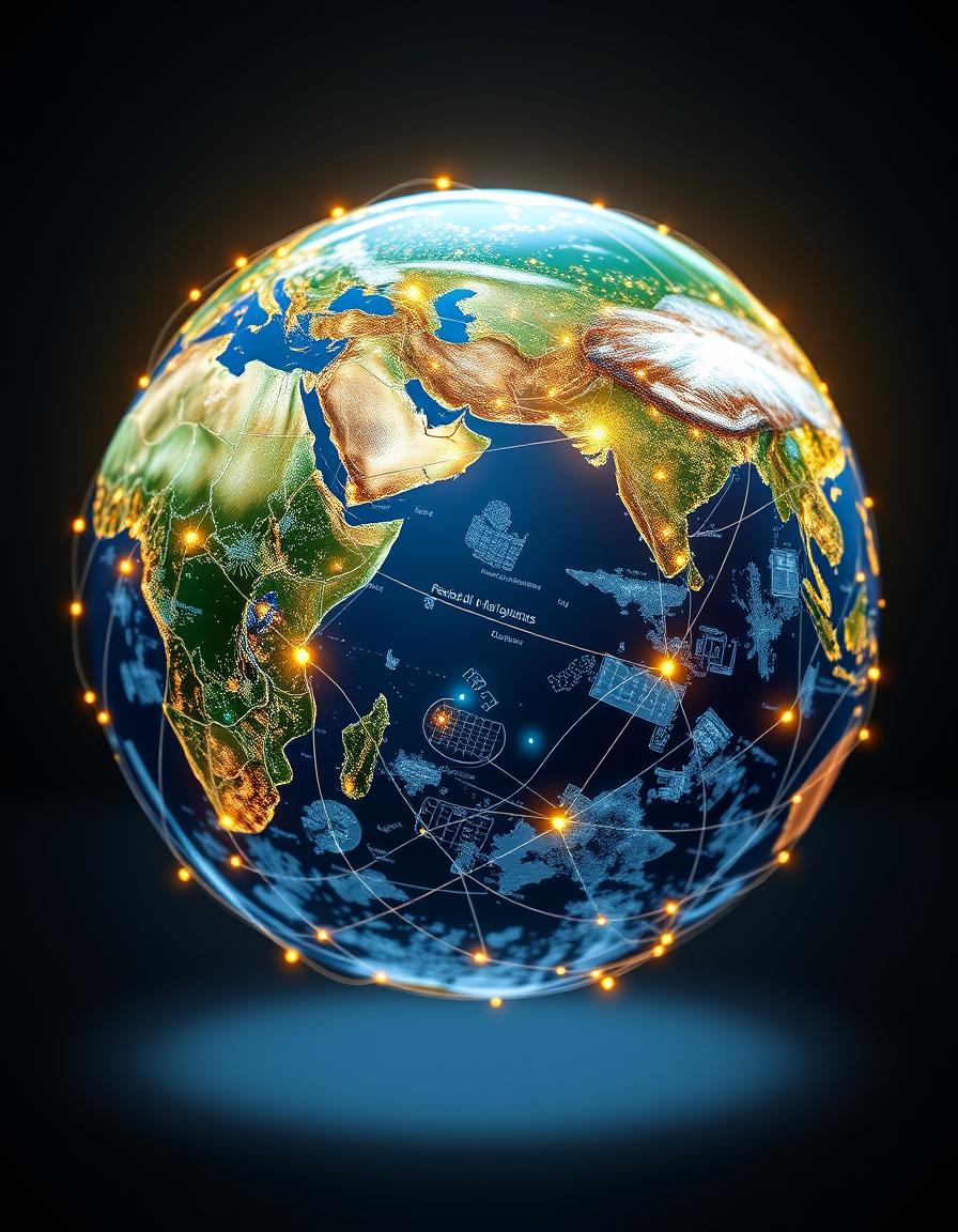 A glowing globe connected by lines and dots A glowing globe connected by lines and dots