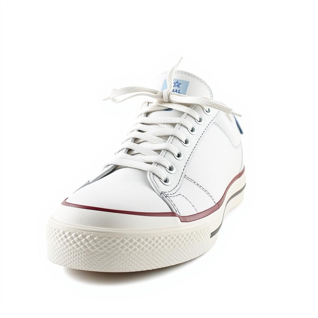 A white leather sneaker with white laces A white leather sneaker with white laces