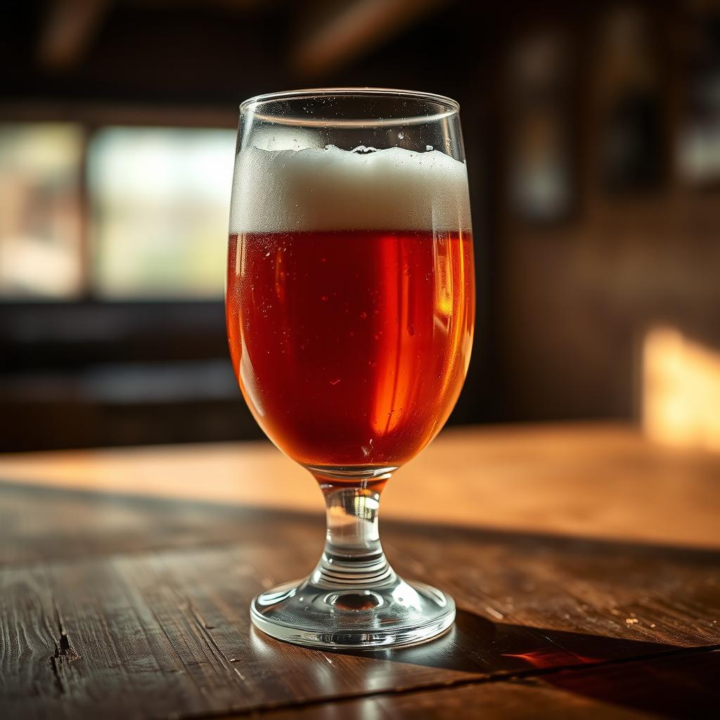 A glass of beer sits on a wooden table A glass of beer sits on a wooden table