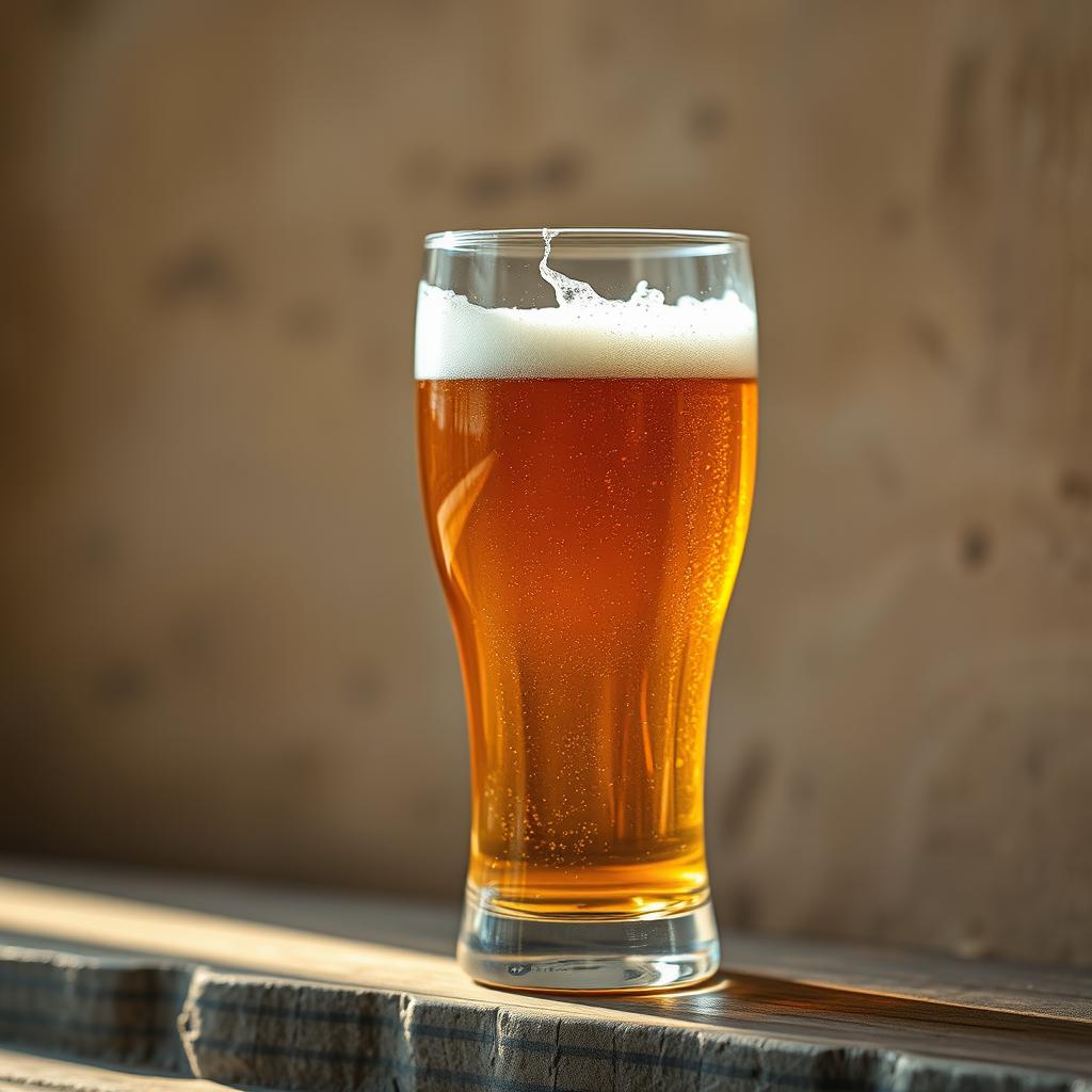 A glass of beer sits on a wooden surface A glass of beer sits on a wooden surface