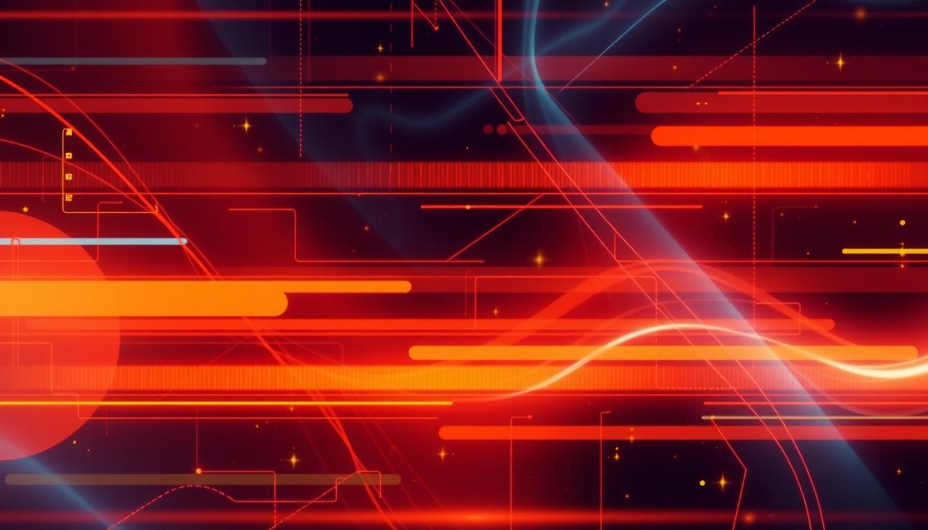 Red and white lights flow through a digital landscape Red and white lights flow through a digital landscape