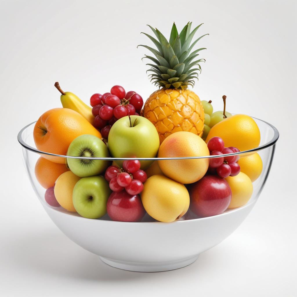 A bowl of fruit, including pineapple, apples, and grapes A bowl of fruit, including pineapple, apples, and grapes