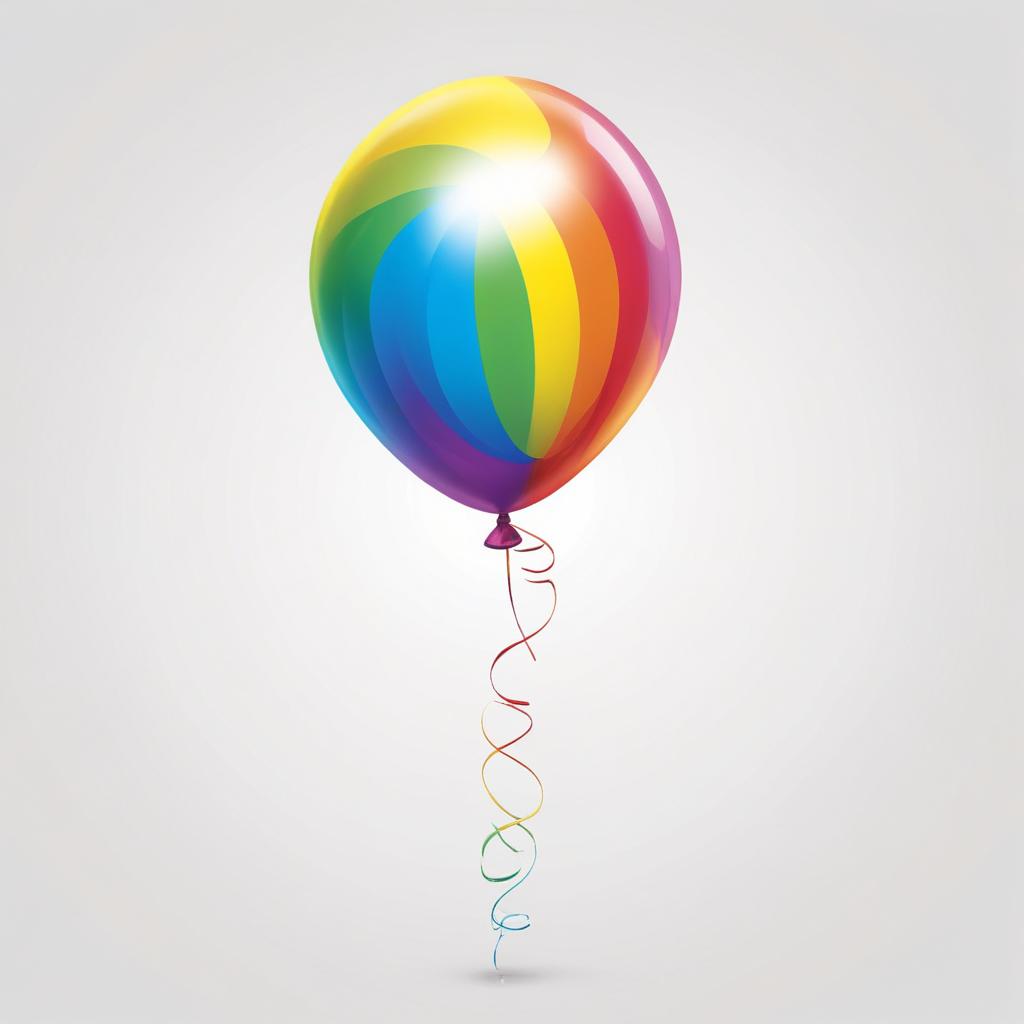 A rainbow balloon floats against a white background A rainbow balloon floats against a white background