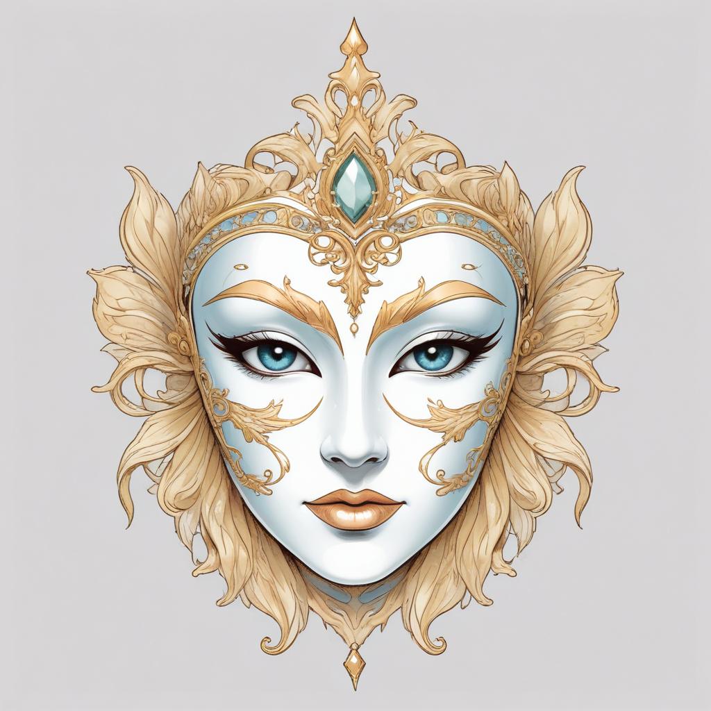 A detailed illustration of a ornate mask with a crown A detailed illustration of a ornate mask with a crown