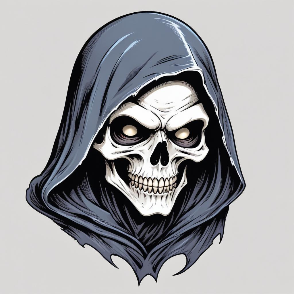 A skull wearing a hooded robe stares intently A skull wearing a hooded robe stares intently