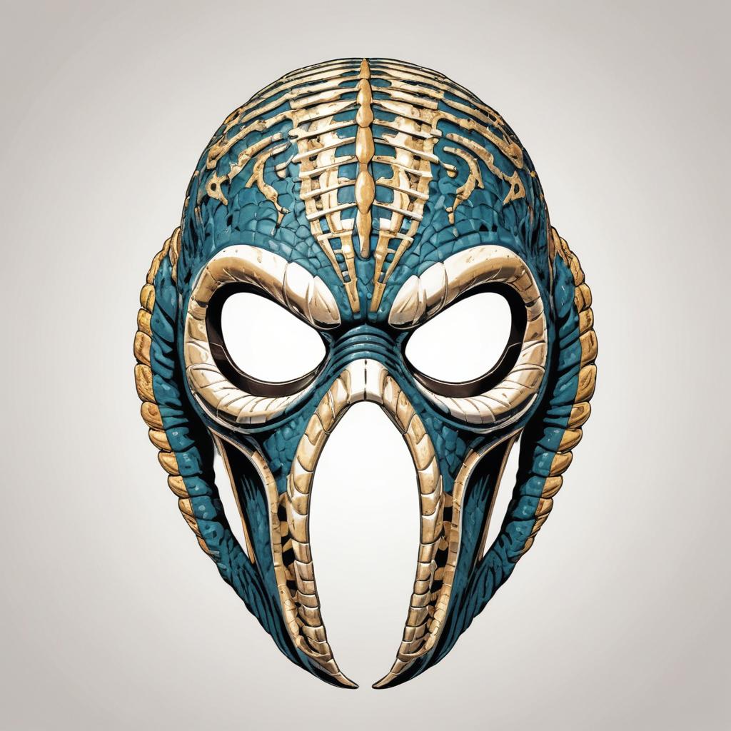 A detailed mask with a blue and gold design A detailed mask with a blue and gold design