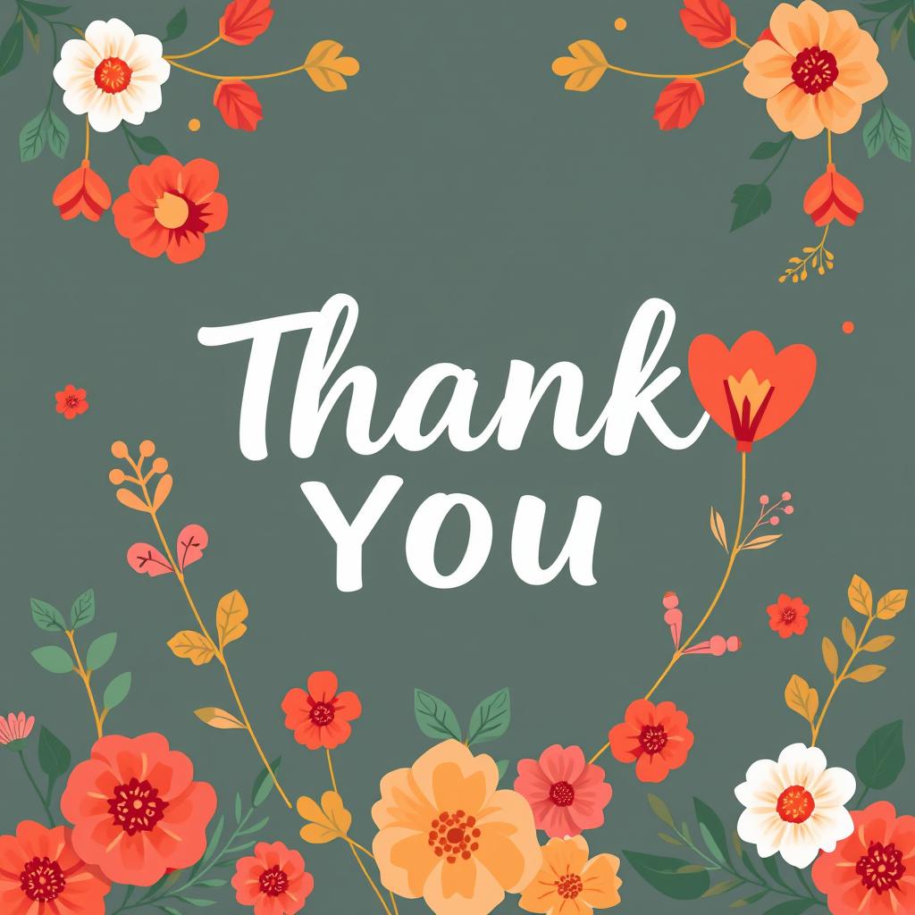 A thank you card with floral border A thank you card with floral border