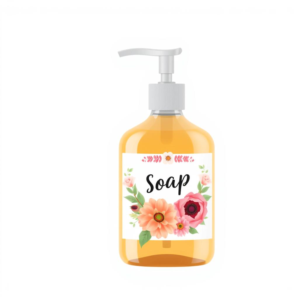 A floral soap bottle on a white background A floral soap bottle on a white background