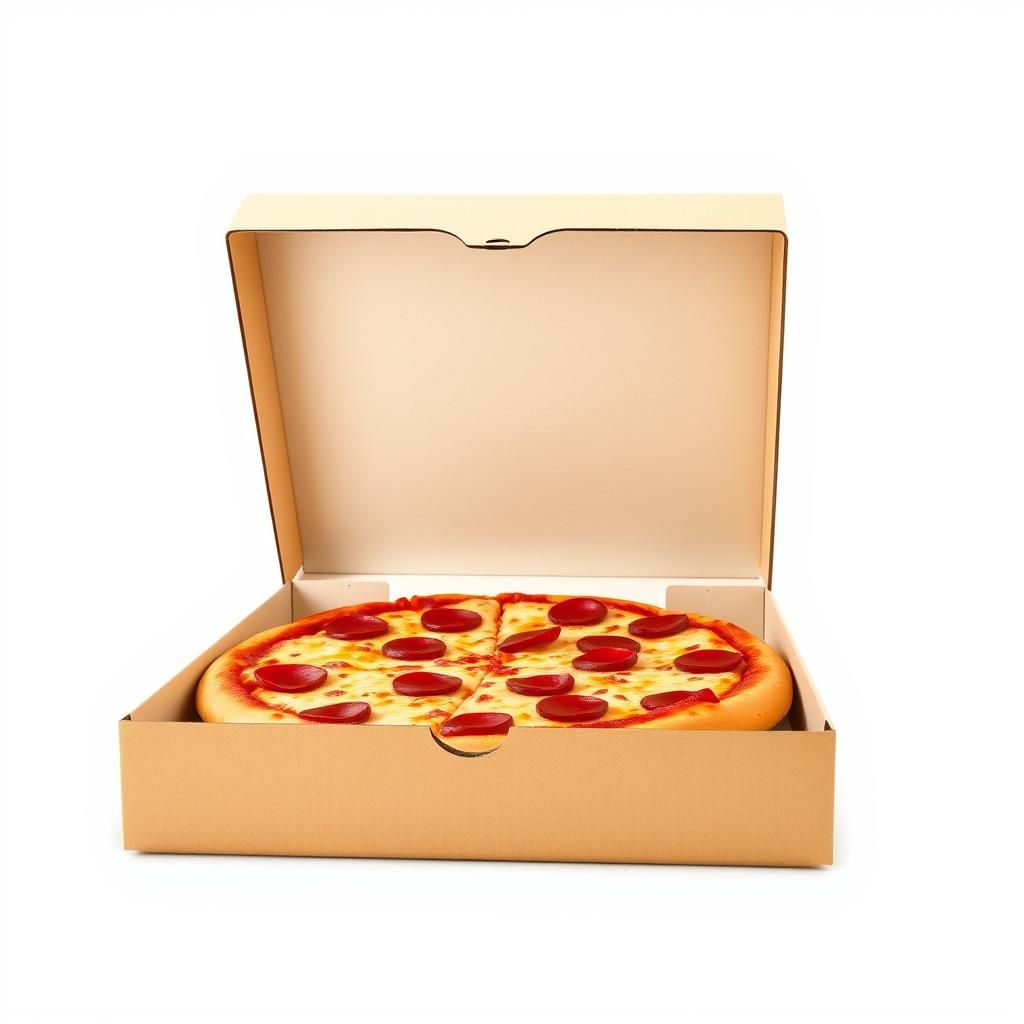 A pepperoni pizza sits in a cardboard box A pepperoni pizza sits in a cardboard box