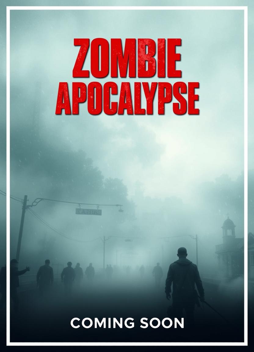 A foggy city street with zombies approaching A foggy city street with zombies approaching