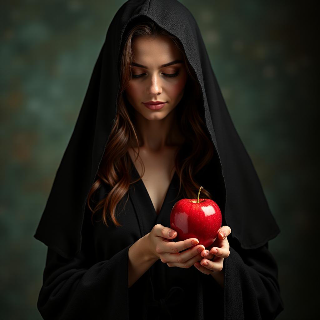 A woman holds a red apple in a studio A woman holds a red apple in a studio