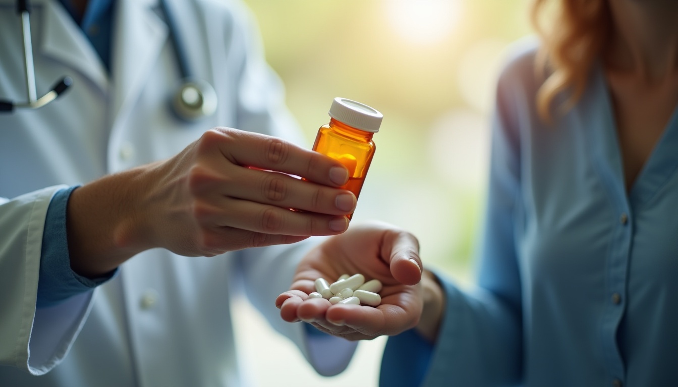 A doctor prescribes pills to a patient A doctor prescribes pills to a patient