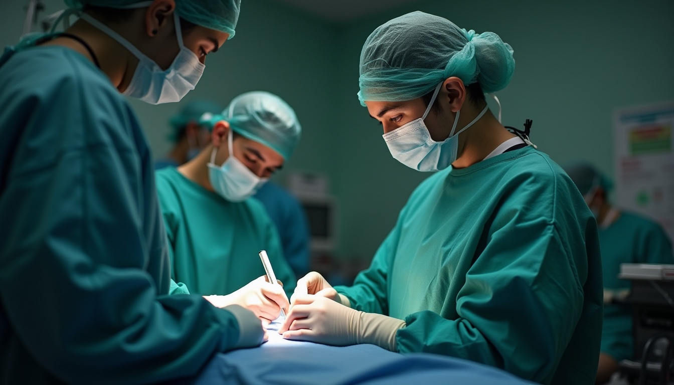 Surgeons perform surgery in a hospital operating room Surgeons perform surgery in a hospital operating room