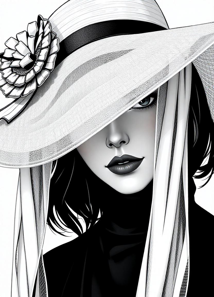 A woman in a wide-brimmed hat looks off to the side A woman in a wide-brimmed hat looks off to the side