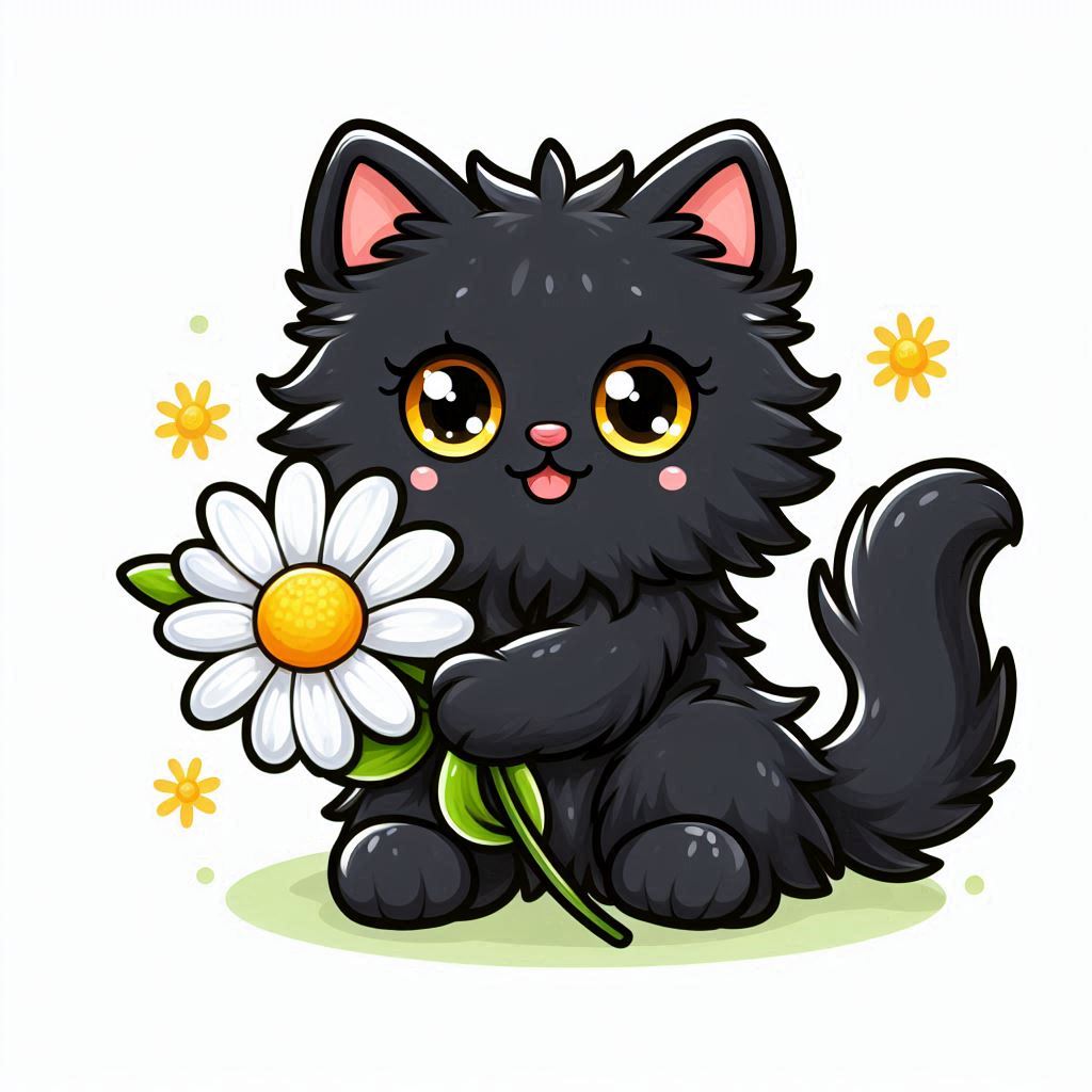 A black cat holds a daisy A black cat holds a daisy