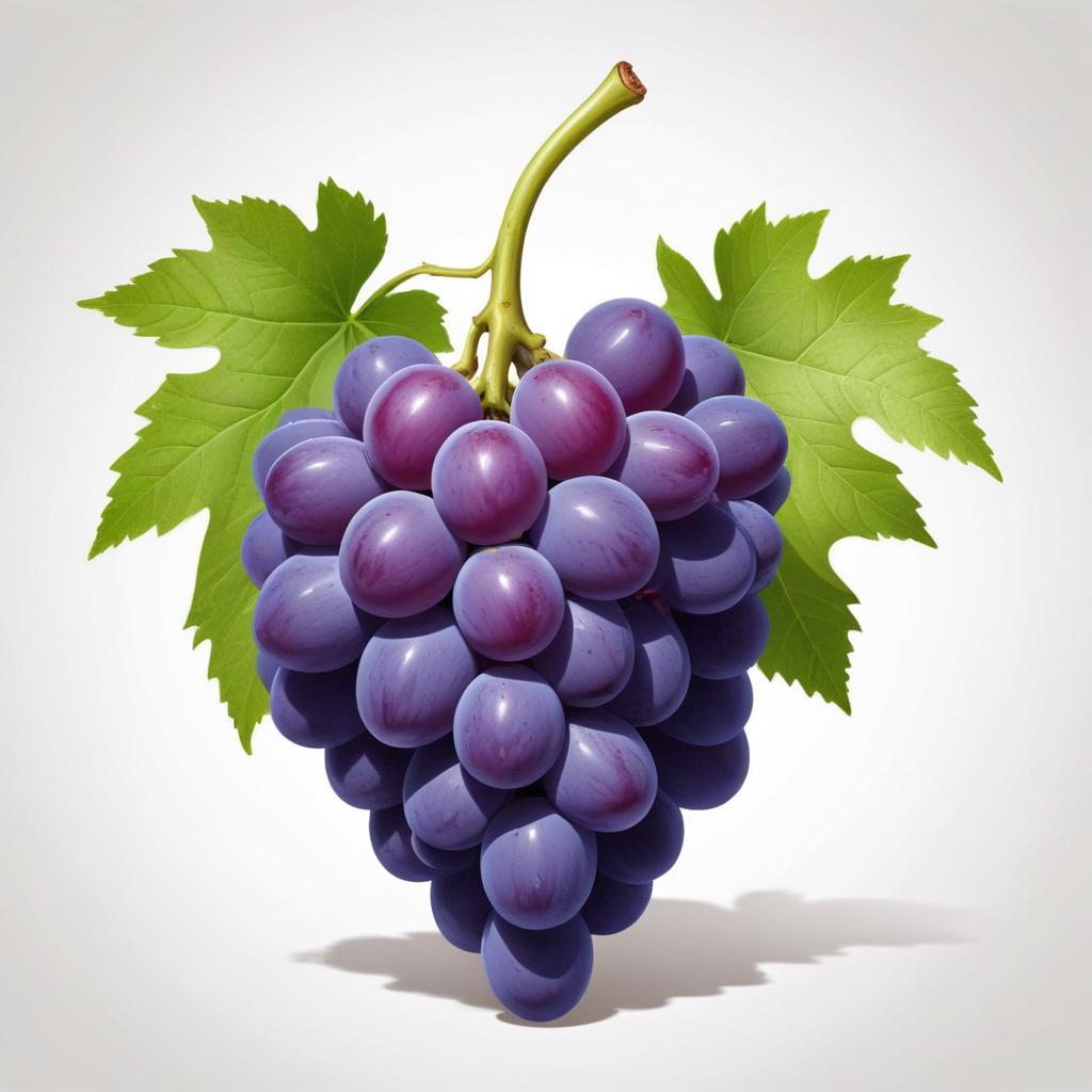 A bunch of grapes with green leaves on a white background A bunch of grapes with green leaves on a white background