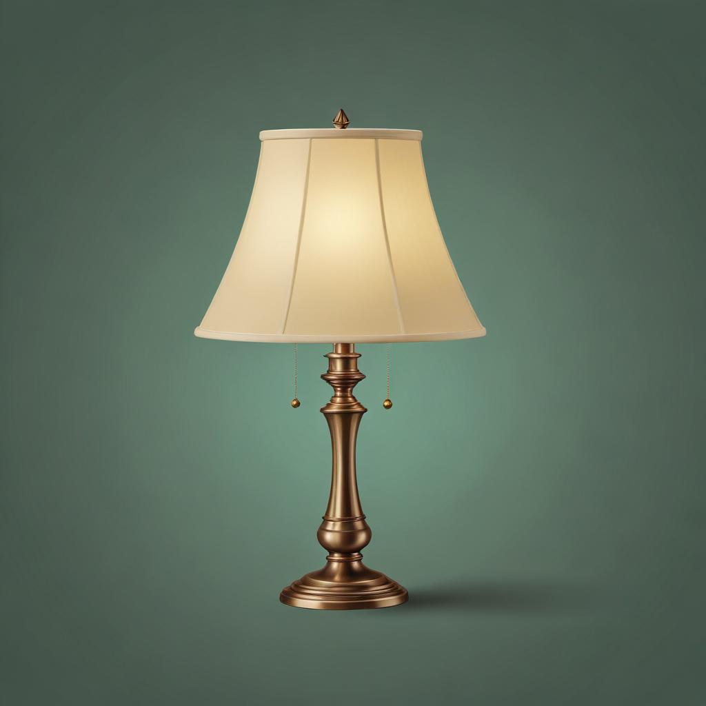 A brass table lamp sits on a teal surface A brass table lamp sits on a teal surface