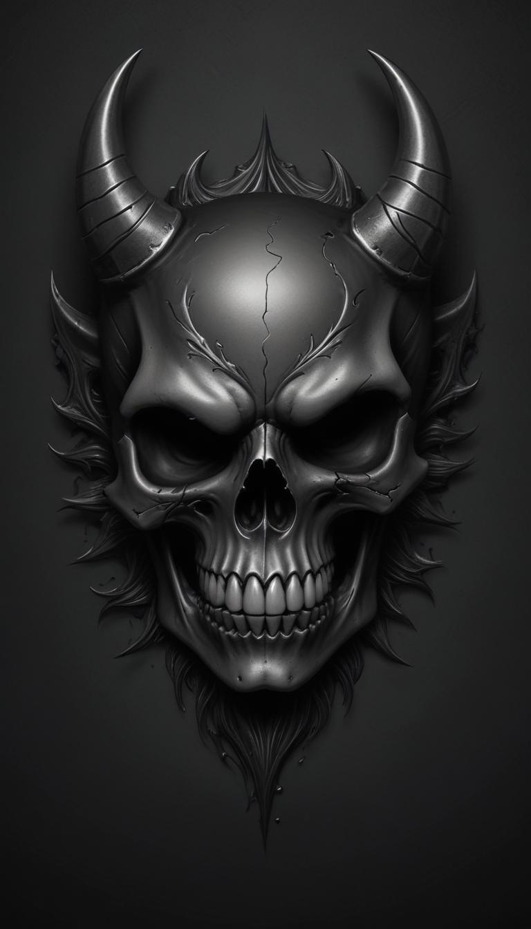 A detailed skull with horns on a dark background A detailed skull with horns on a dark background