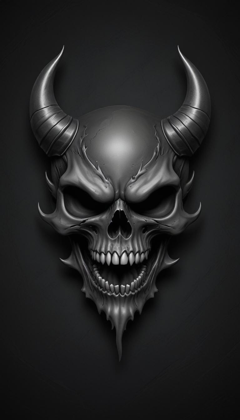 A detailed skull with horns against a dark background A detailed skull with horns against a dark background