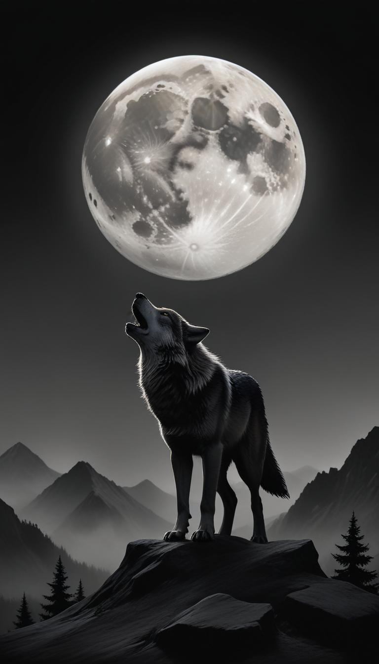 A wolf howls at the full moon in the mountains A wolf howls at the full moon in the mountains