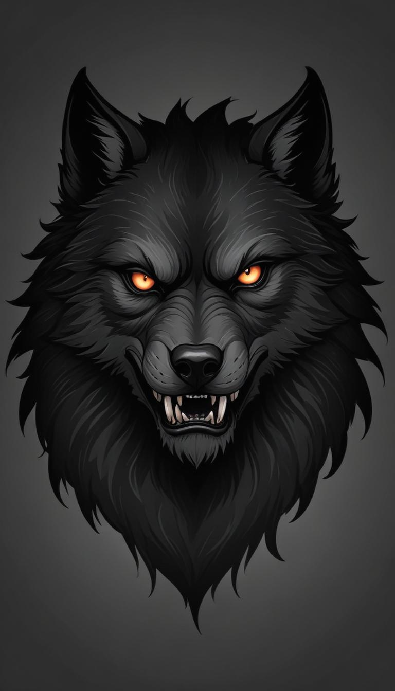 A black wolf snarls with yellow eyes A black wolf snarls with yellow eyes
