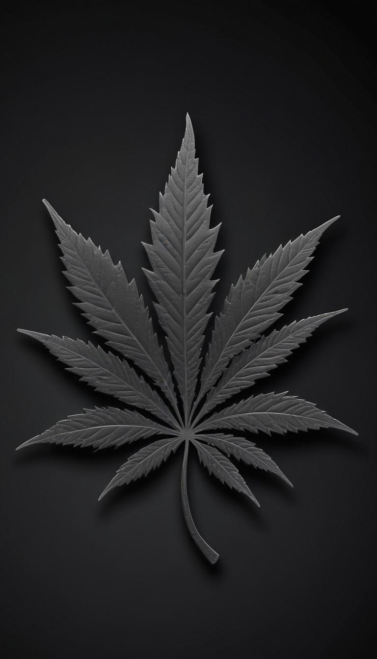 A single cannabis leaf sits on a black background A single cannabis leaf sits on a black background