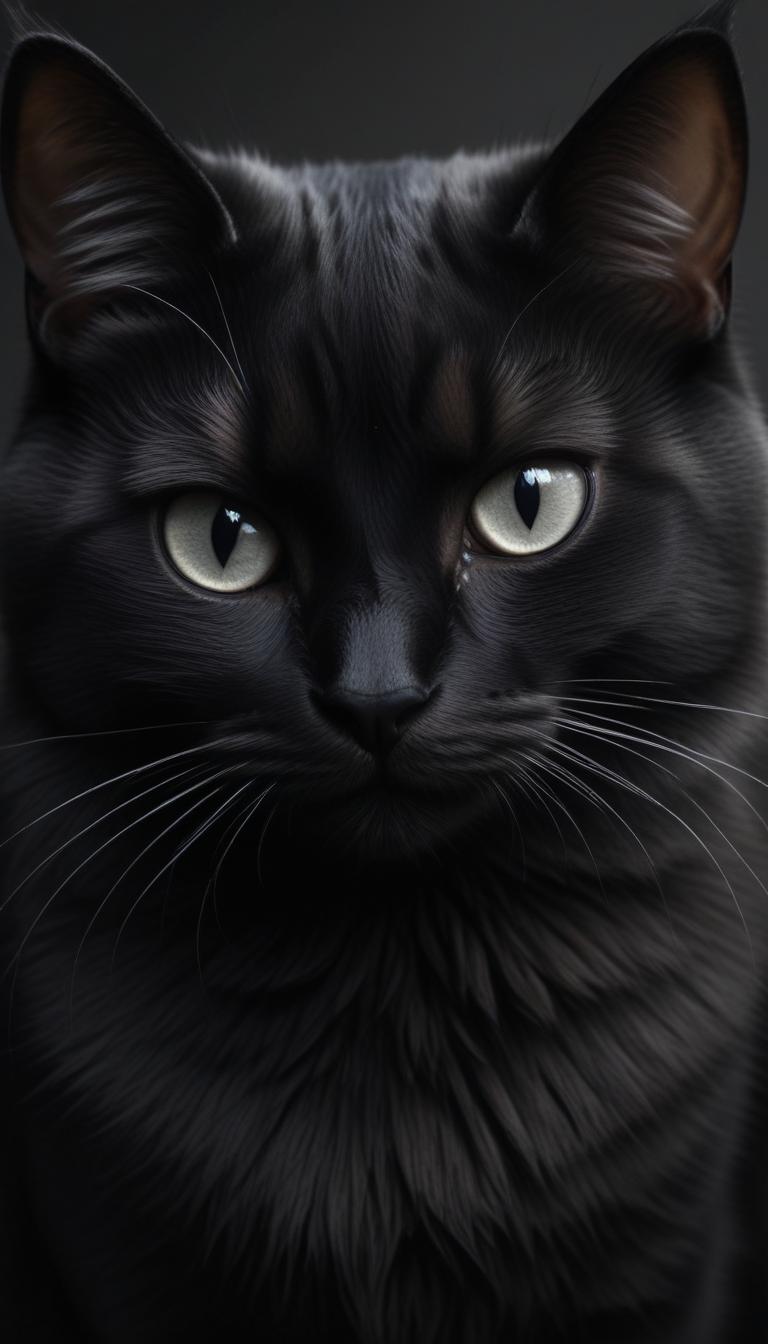 A black cat stares intently into the camera A black cat stares intently into the camera