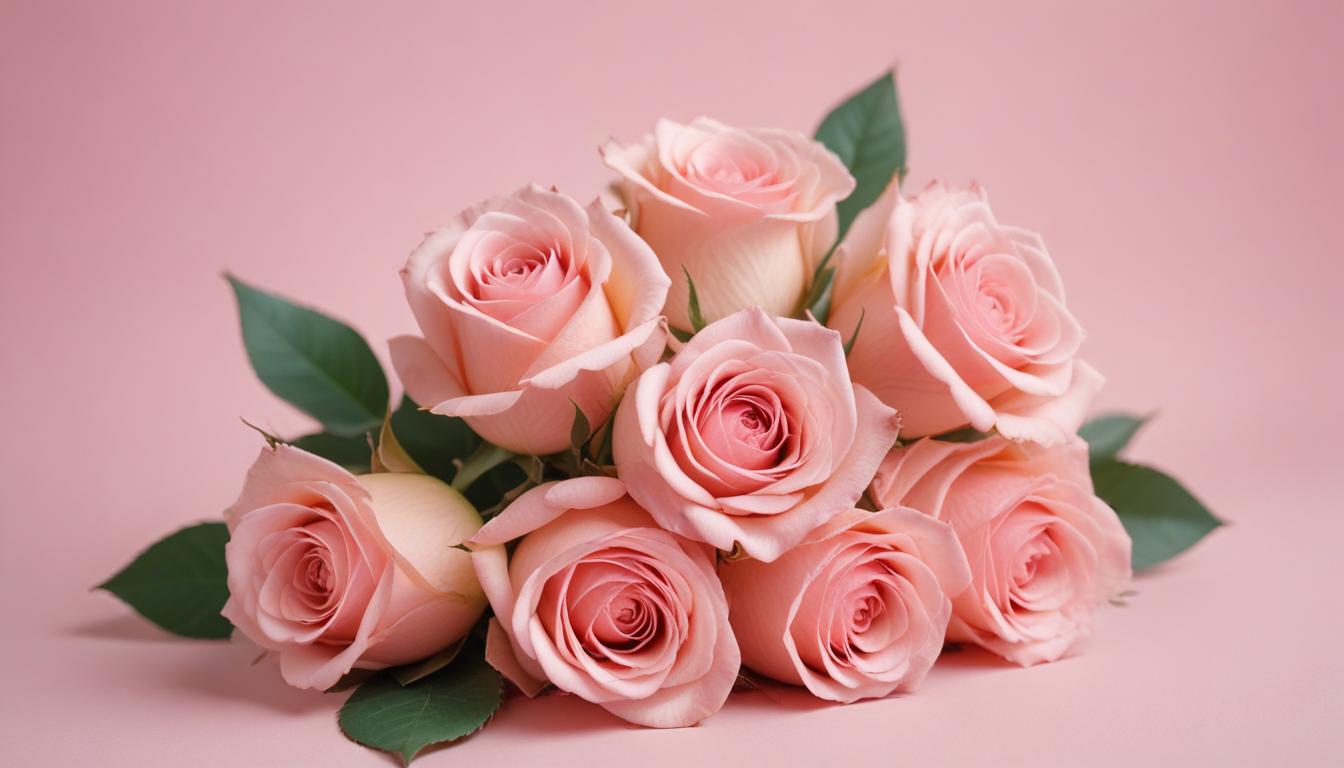 A bouquet of pink roses on a pink background A bouquet of pink roses on a pink background