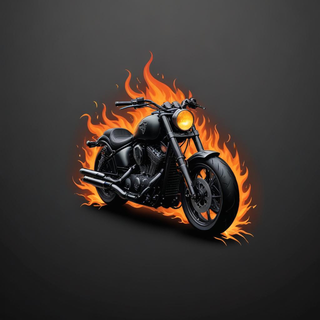 A black motorcycle engulfed in flames A black motorcycle engulfed in flames