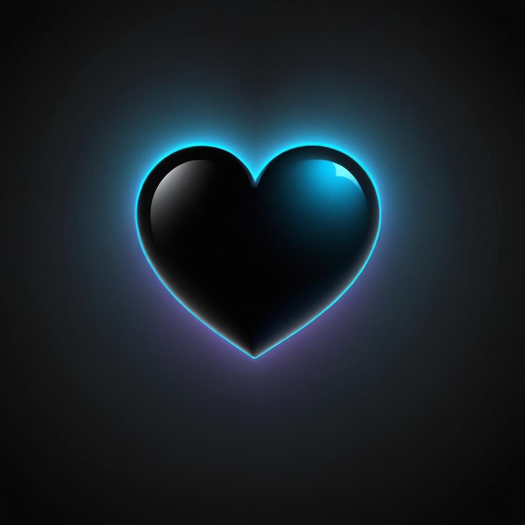 A black heart glows with a blue light A black heart glows with a blue light