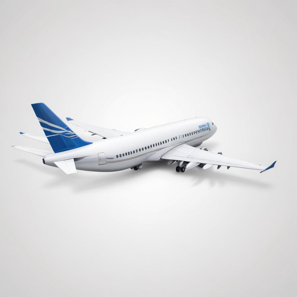 A white airplane with a blue tail sits on a runway A white airplane with a blue tail sits on a runway