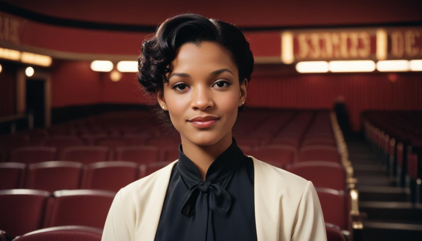 A woman smiles in a theater A woman smiles in a theater