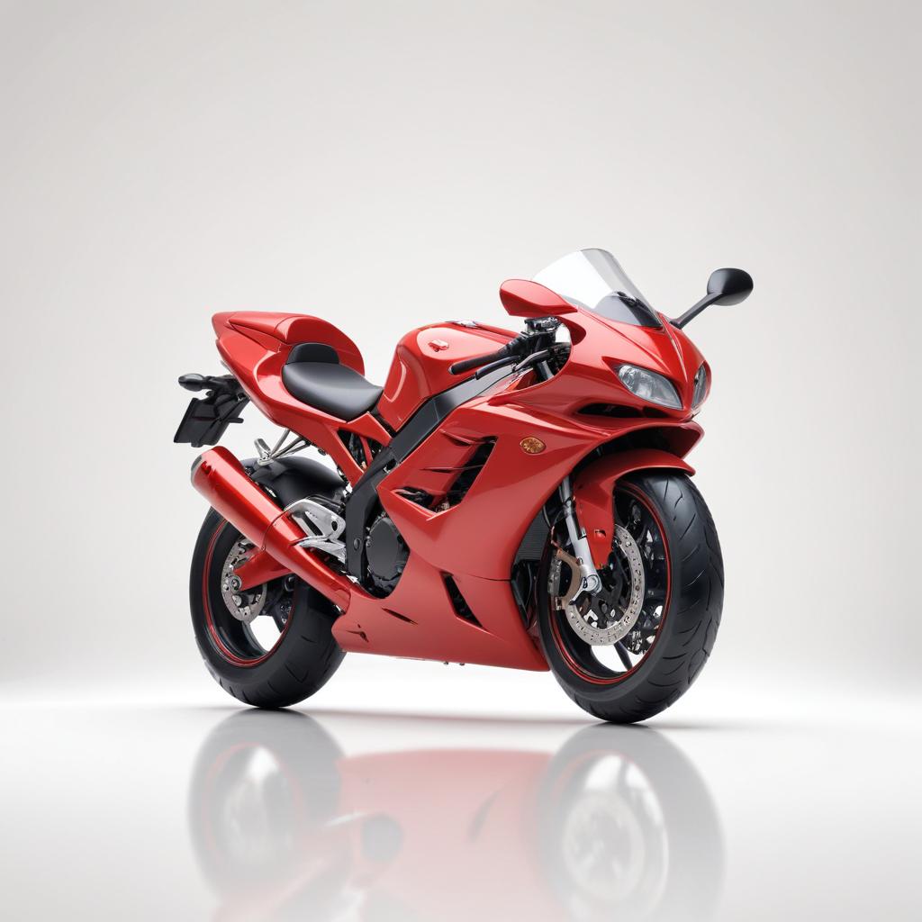 A red sport bike is parked on a white background A red sport bike is parked on a white background