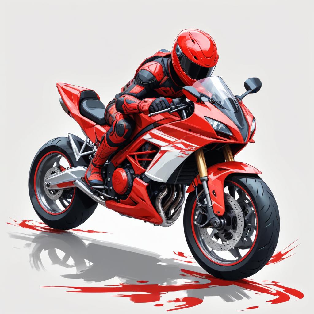 A rider on a red motorcycle speeds through the track A rider on a red motorcycle speeds through the track