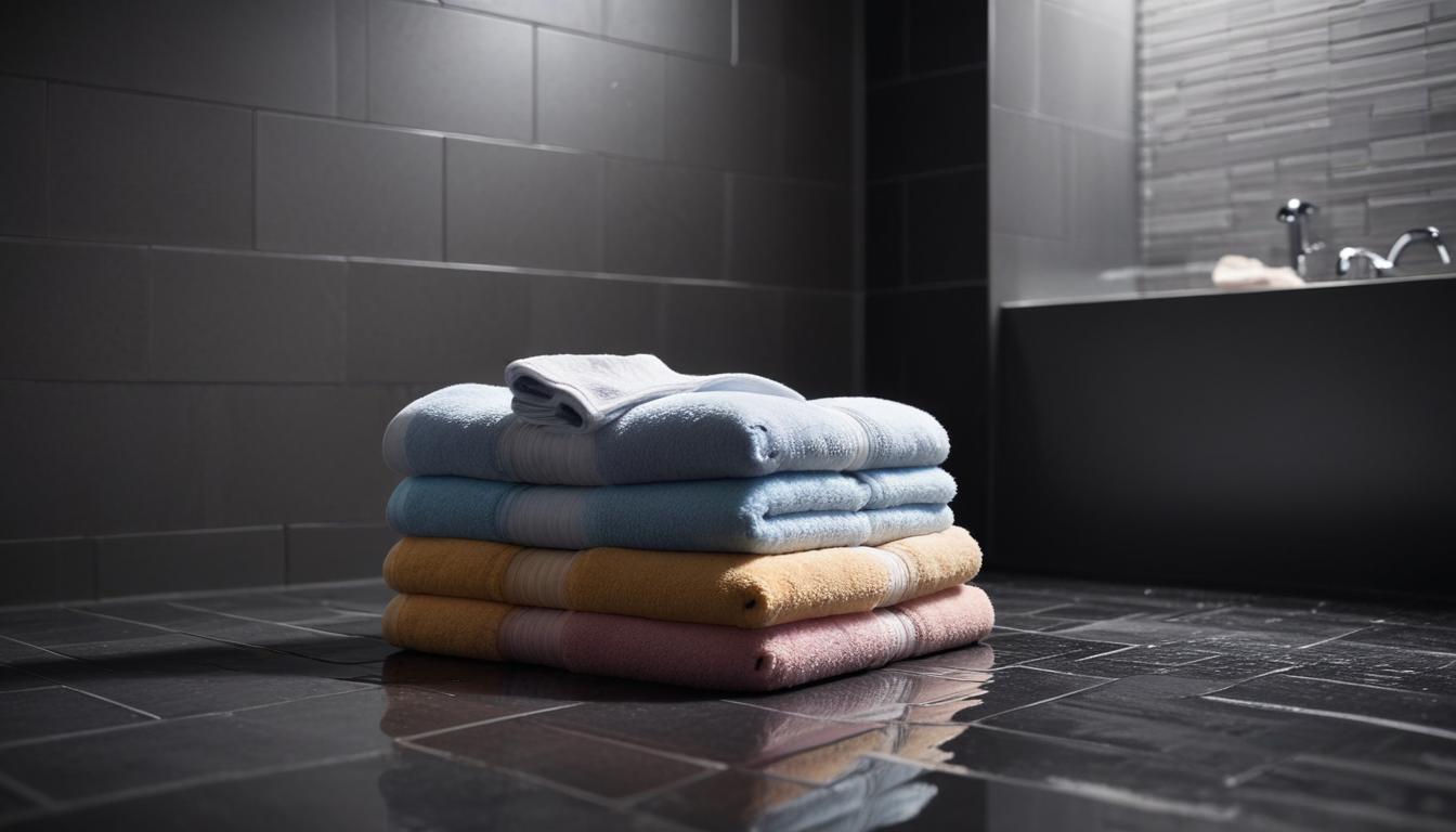 Fresh towels stacked in a modern bathroom Fresh towels stacked in a modern bathroom