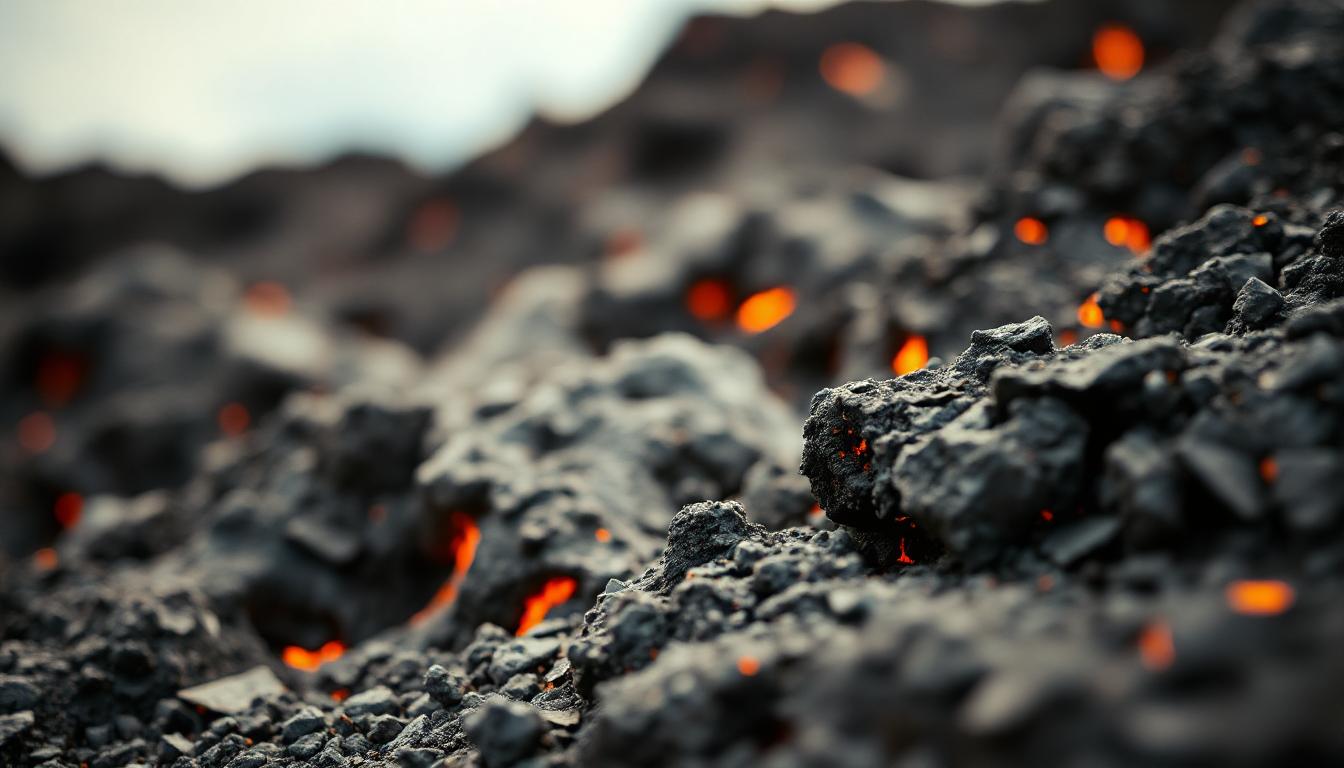 Embers glow in a pile of coal Embers glow in a pile of coal