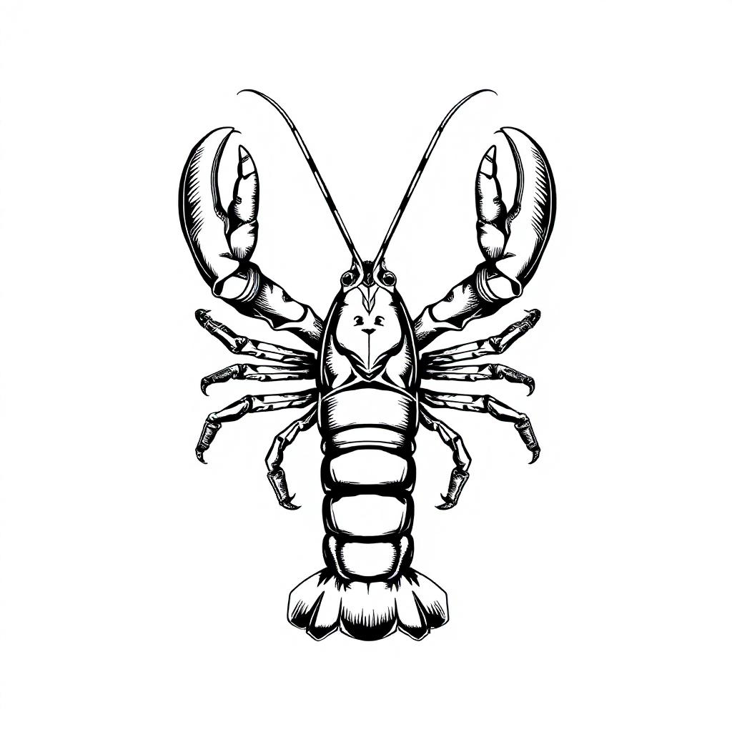 A black and white drawing of a lobster A black and white drawing of a lobster