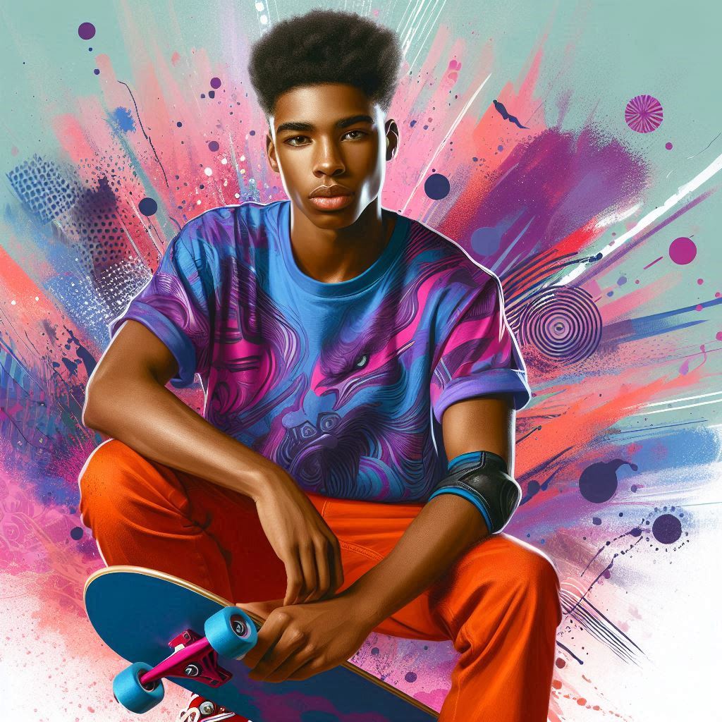 A young man sits on his skateboard A young man sits on his skateboard